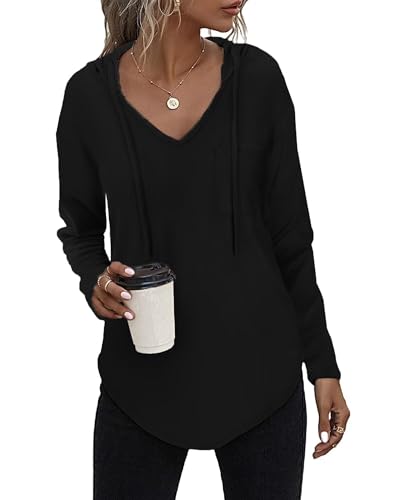 Kapuzenpullover Damen Leichter Pullover Hoodie Sweatshirs mit Taschen für den Herbst Schwarz, XL von Tanmolo