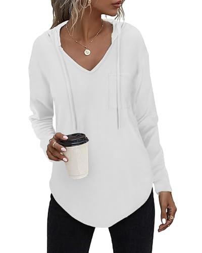 Kapuzenpullover Damen Leichter Pullover Hoodie Sweatshirs mit Taschen für den Herbst Weiß, XXL von Tanmolo