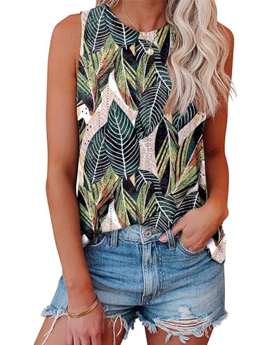 Tank Top Damen Ist Bügelfrei Ärmellose Blusen Sommer Lässiges Basic Oberteile Bananenblatt XS von Tanmolo