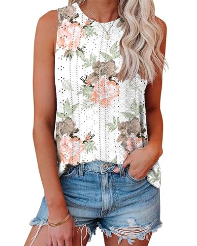 Tank Top Damen Ist Bügelfrei Ärmellose Blusen Sommer Lässiges Basic Oberteile Blume 3XL von Tanmolo