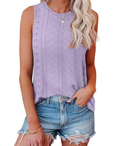 Tank Top Damen Ist Bügelfrei Ärmellose Blusen Sommer Lässiges Basic Oberteile Hellviolett M von Tanmolo