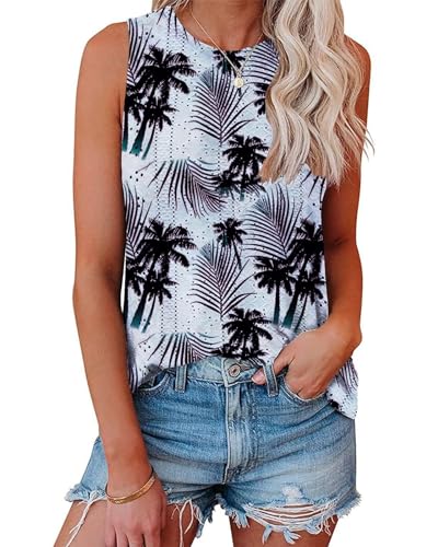 Tank Top Damen Ist Bügelfrei Ärmellose Blusen Sommer Lässiges Basic Oberteile Kokospalme 3XL von Tanmolo