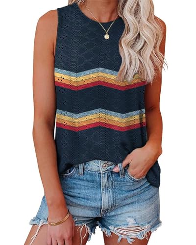 Tank Top Damen Ist Bügelfrei Ärmellose Blusen Sommer Lässiges Basic Oberteile Marineblau Gestreift XS von Tanmolo