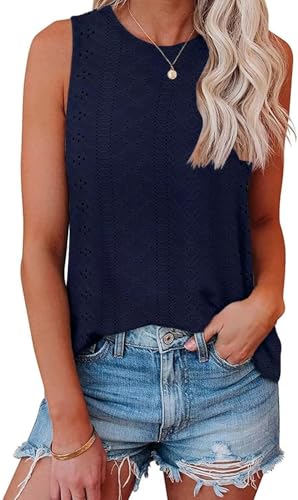 Tank Top Damen Ist Bügelfrei Ärmellose Blusen Sommer Lässiges Basic Oberteile Marineblau L von Tanmolo