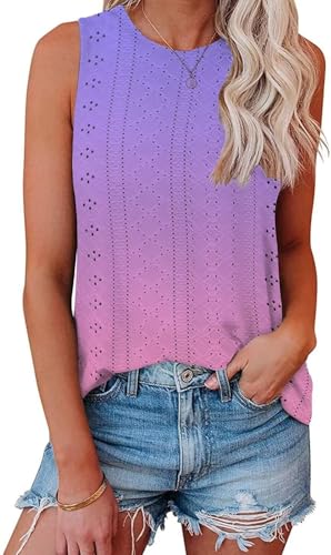 Tank Top Damen Ist Bügelfrei Ärmellose Blusen Sommer Lässiges Basic Oberteile Rosa Lila L von Tanmolo
