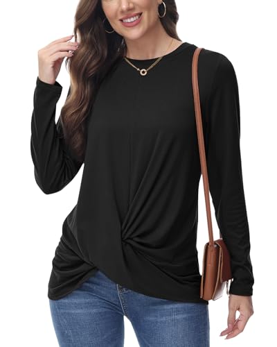 Tanmolo Bluse Damen Langarmshirt Rundhals Oberteile Langarm Ärmeln Basic Casual Shirt Baumwolle Tunika (Schwarz,3XL) von Tanmolo