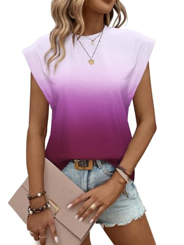 Tanmolo Damen Basic T-Shirt Tank Tops Casual Sommer Tops Kappenärmel Sommer Bluse Lässig Lockere Passform Blusen Farbverlauf-Weiß, L von Tanmolo