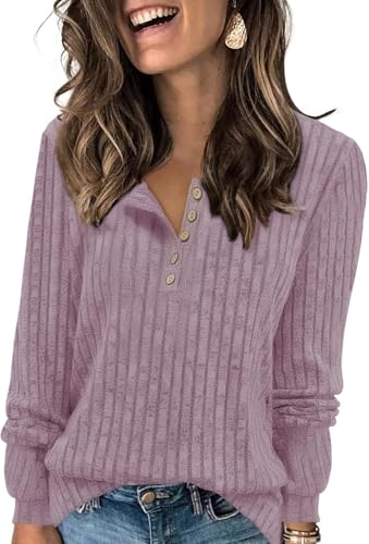 Tanmolo Damen Leichte Strickpullover Langarm Henley Shirt Herbst lässig Rundhals-Knöpfe Elegant Sweatshirt Tunika Tops Hellrosa, S Tanmolo Damen Leichte Strickpullover Langarm Henley Shirt Herbst lässig Rundhals-Knöpfe Elegant Sweatshirt Tunika Tops Hellrosa, S von Tanmolo