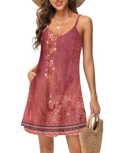 Tanmolo Damen Sommer Kleid Rmellos Kurz Strandkleid Spaghettitrger Knielangen Freizeitkleid M Blush Daisy von Tanmolo