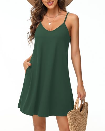 Tanmolo Damen Sommer Kleid Rmellos Kurz Strandkleid Spaghettitrger Knielangen Freizeitkleid M Grün von Tanmolo