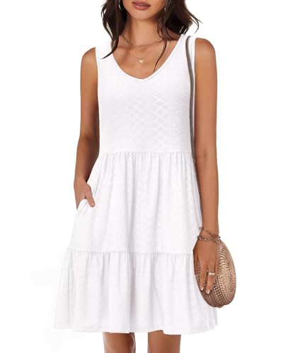 Tanmolo Damen Sommerkleider Leicht und Luftig kurz Strandkleider Urlaub V-Ausschnitt Swing Kleider Ärmelloses (Weiß XL) von Tanmolo