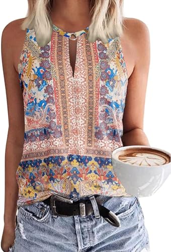 Tanmolo Damen Tank Top Ärmellos Oberteile Sommer Tanktops V-Ausschnitt Blusentop Strand Sexy Vest Top Bluse Boho, L von Tanmolo