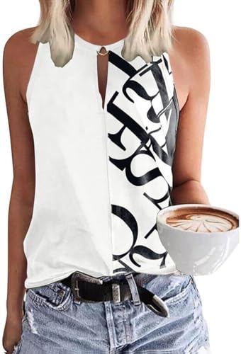 Tanmolo Damen Tank Top Ärmellos Oberteile Sommer Tanktops V-Ausschnitt Blusentop Strand Sexy Vest Top Buchstaben-bedrucktes Basic Bluse, L von Tanmolo