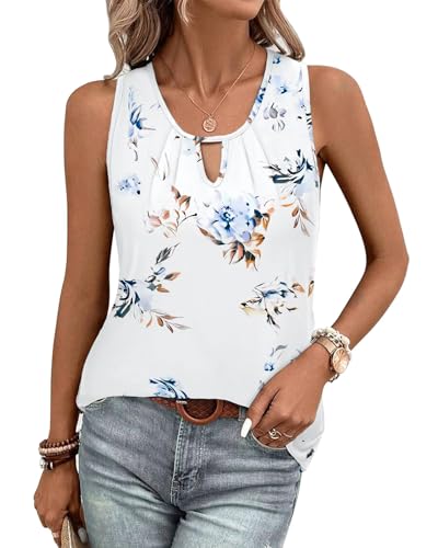 Tanmolo Damen Tank Top Ärmellos Tanktops Sommer T Shirt Basic Oberteile Blusentop Lässige Top Plissierte Bluse Blumenmuster, XL von Tanmolo