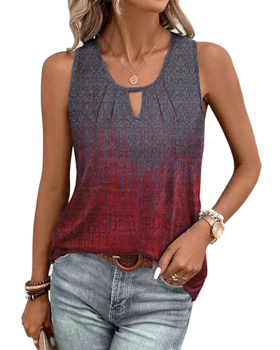 Tanmolo Damen Tank Top Ärmellos Tanktops Sommer T Shirt Basic Oberteile Blusentop Lässige Top Plissierte Bluse Farbverlauf, XXL von Tanmolo