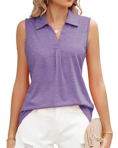 Tanmolo Damon Tank Top Sommer Oberteile Ärmellose V-Ausschnitt Shirt Blusen Tops Lilac, L von Tanmolo