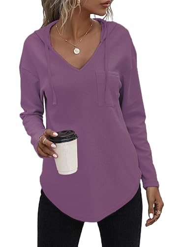 Tanmolo Kapuzenpullover Damen Baumwolle Hoodie Pullover Sweatshirt Langarm Tops Casual Oberteile Lila, XL von Tanmolo