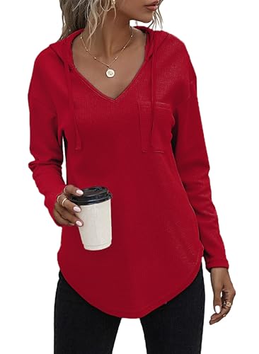 Tanmolo Kapuzenpullover Damen Baumwolle Hoodie Pullover Sweatshirt Langarm Tops Casual Oberteile Rot, M von Tanmolo