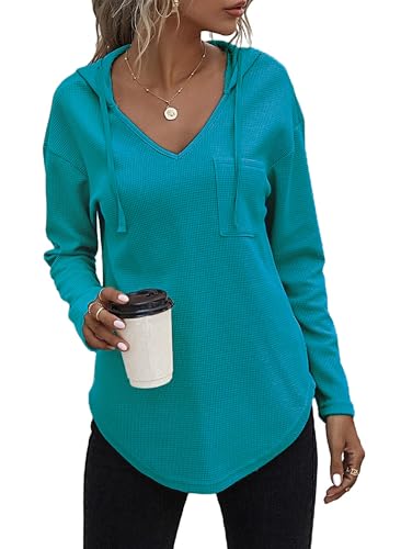 Tanmolo Kapuzenpullover Damen Baumwolle Hoodie Pullover Sweatshirt Langarm Tops Casual Oberteile Türkis, XXL von Tanmolo