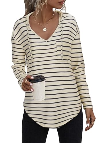 Tanmolo Kapuzenpullover Damen Baumwolle Hoodie Pullover Sweatshirt Langarm Tops Casual Oberteile Weiß-Schwarz, S von Tanmolo