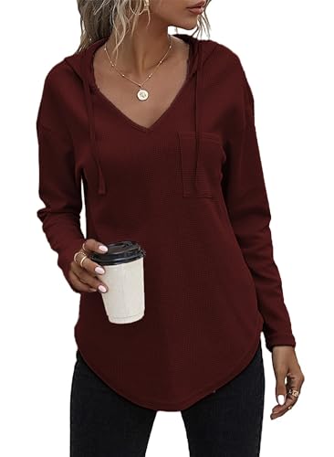 Tanmolo Kapuzenpullover Damen Hoodie Pullover Sweatshirt Langarm Tops Casual Oberteile (Weinrot, L) von Tanmolo