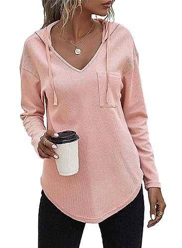 Tanmolo Kapuzenpullover Damen Baumwolle Hoodie Pullover Sweatshirt Langarm Tops Casual Oberteile Hellrosa, L von Tanmolo