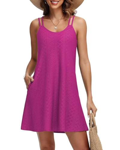 Tanmolo Sommerkleid Damen Strandkleid Spaghettitrger Freizeitkleid Kurz Ärmellos Tank Kleid Leicht und Luftig L Rose von Tanmolo