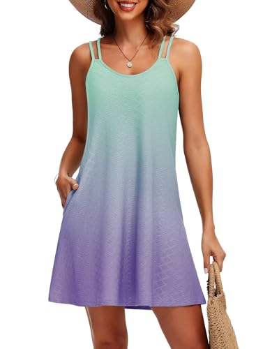 Tanmolo Sommerkleid Damen Strandkleid Spaghettitrger Freizeitkleid Kurz Ärmellos Tank Kleid Leicht und Luftig M Mint Lavendel von Tanmolo