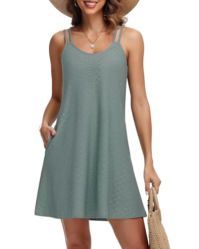 Tanmolo Sommerkleid Damen Strandkleid Spaghettitrger Freizeitkleid Kurz Ärmellos Tank Kleid Leicht und Luftig S Hellgrün von Tanmolo