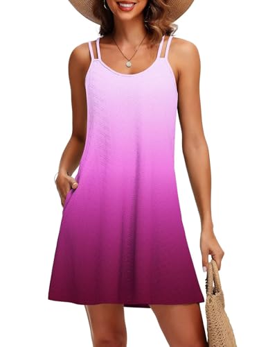 Tanmolo Sommerkleid Damen Strandkleid Spaghettitrger Freizeitkleid Kurz Ärmellos Tank Kleid Leicht und Luftig S Rosa Lila von Tanmolo