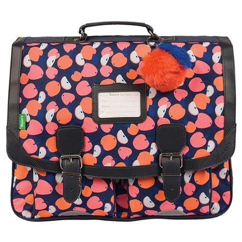 Tann's - Schulranzen 41 cm Sofia Rosa – bedruckt mit Obst und Pompon Apfel – Schulranzen für Mädchen, 2 Zwickel – CE2 CM1 CM2 von Tann's