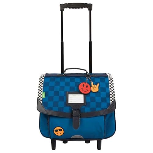 Tann's - Schulranzen mit Rollen, 38 cm, blauer Marceau – Motiv Karo-Muster und Radiergummi Fun – Schulranzen Trolley für Jungen, 2 Zwickel – CP CE1 CE2 von Tann's