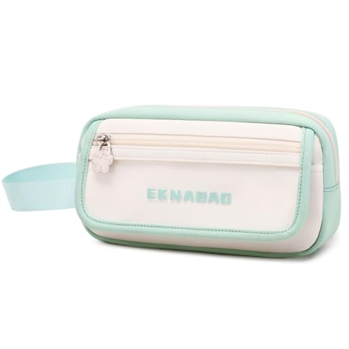 Tanou Federmäppchen für Mädchen, Großes 3-Fach-Mäppchen im Modedesign, Teenager Schreibwaren-Tasche mit Tragegriff für Grundschule Sekundarschule, Grün von Tanou