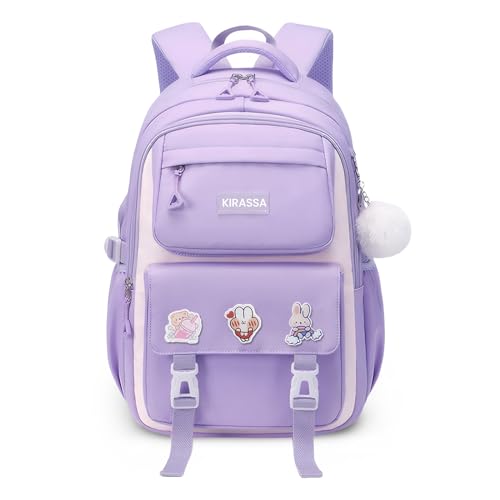 Tanou Schulrucksack Mädchen Rucksack Schule Teenager, 22 Liter Atmungsaktiv Schultasche für Mädchen der 3. bis 7. Klasse, Wasserabweisender Nylon Schulranzen Kinder, Lila von Tanou