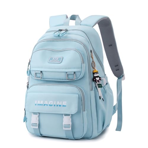 Tanou Schulrucksack Mädchen Teenager, Große Kapazität Rucksack Schule Teenager von 9 bis 16 Jahren, Wasserabweisender Nylon Kinder Schultasche Mädchen für Schule Reisen Lässige, Blau von Tanou