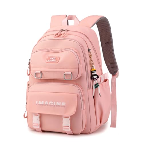 Tanou Schulrucksack Mädchen Teenager, Große Kapazität Rucksack Schule Teenager von 9 bis 16 Jahren, Wasserabweisender Nylon Kinder Schultasche Mädchen für Schule Reisen Lässige, Rosa von Tanou