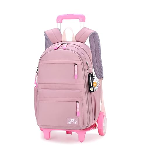 Tanou Trolley Rucksack mit 6 Rollen, 16 Zoll Leichte Schulranzen mit Rollen für Mädchen in der Grundschule, Abnehmbare Schulrucksack Trolley für Schule Reisen, 8-14 Jahren, Lila von Tanou