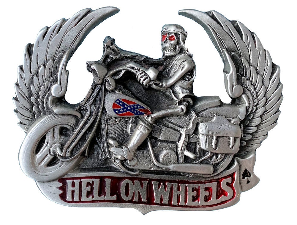 Hell On Wheels Biker Gürtelschnalle Mit Präsentationsbox von TansideBuckles