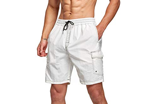 Tansozer Badehose Herren Badeshorts Herren Kurz Schwimmhosen für Männer Kurze Hosen Badehosen Schnelltrocknend Beach Shorts Herren Boardshorts Weiß 3XL von Tansozer