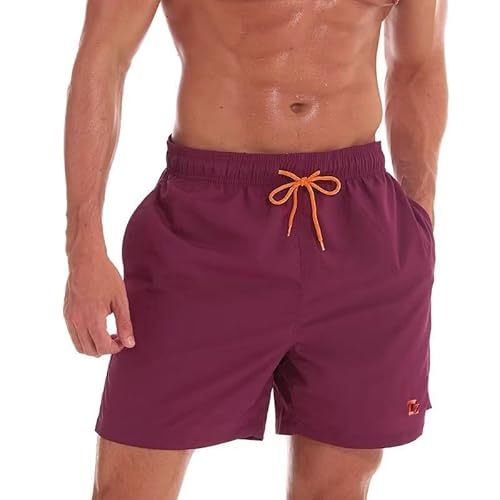 Tansozer Badehose Herren Badeshorts Herren Shorts Kurze Hosen Herren Schnelltrocknend Schwimmhose Männer Boardshorts mit Kordel Rot 3XL von Tansozer