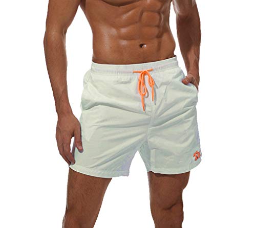 Tansozer Badehose Herren Badeshorts Herren Shorts Kurze Hosen Herren Schnelltrocknend Schwimmhose Männer Boardshorts mit Kordel Weiß 3XL von Tansozer