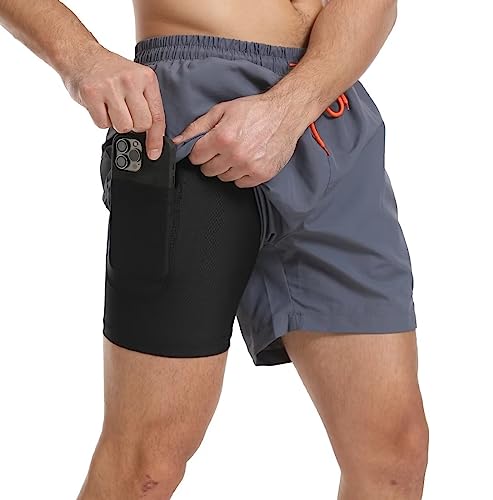 Tansozer Badehose Herren Badeshorts Kurz Schwimmhose Für Herren Schnelltrocknend Badehosen Kompression Männer Boardshorts Badehose mit Innenhose Grau L von Tansozer