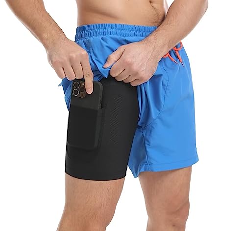 Tansozer Badehose Herren Badeshorts Kurz Schwimmhose Für Herren Schnelltrocknend Badehosen Kompression Männer Boardshorts Badehose mit Innenhose Navy Blau 2XL von Tansozer