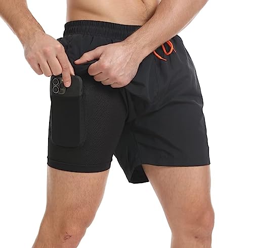 Tansozer Badehose Herren Badeshorts Kurz Schwimmhose Für Herren Schnelltrocknend Badehosen Kompression Männer Boardshorts Badehose mit Innenhose Schwarz 3XL von Tansozer