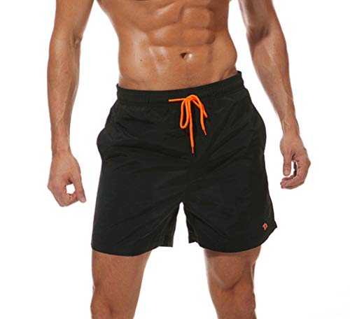 Tansozer Badeshorts Herren Badehose Herren Shorts Kurze Hosen Herren Schnelltrocknend Schwimmhose Männer Boardshorts mit Kordel Schwarz 3XL von Tansozer