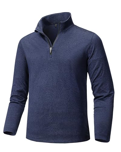 Tansozer Half Zip Pullover Herren Sport Funktionsshirt Langarm Warm Arbeitspullover Dünne Fleece Trainingsshirt Thermo Oberteil, Marineblau, S von Tansozer