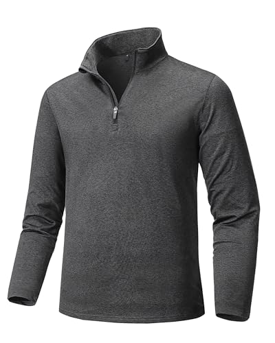 Tansozer Laufshirt Herren Langarm Warm Fleece Pullover mit Reißverschluss Sportshirt Leicht Fleecepullover Zip Funktionsshirt, Dunkelgrau, M von Tansozer