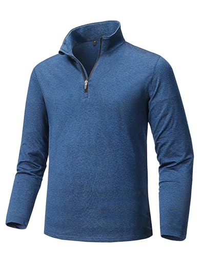 Tansozer Fleece Pullover Herren Outdoor Shirt Langarm Warme Laufshirt Winter Sweatshirt mit Kragen Langarmshirt Arbeit, Mittelblau, XL von Tansozer