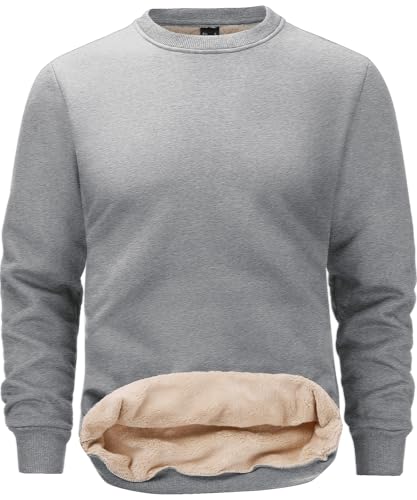 Tansozer Herren Fleece Pullover Warm Sweatshirt Winter Thermo Arbeitspullover Gefütterte Sweater Sherpa Winterpullover Rundhals, Hellgrau, S von Tansozer