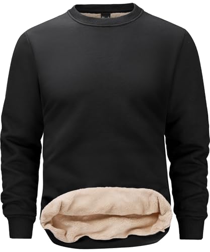 Tansozer Pullover Herren Winter Warm Fleece Sweatshirt Ohne Kapuze Pulli Arbeits Winterpullover Thermo Sweater Casual, Schwarz, XXL von Tansozer